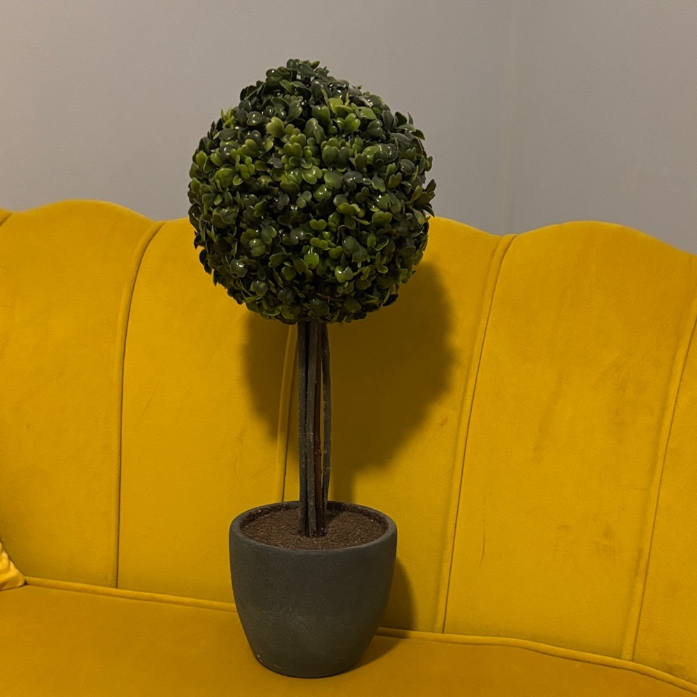 Artificial Green Topiary Tree in Gray Pot